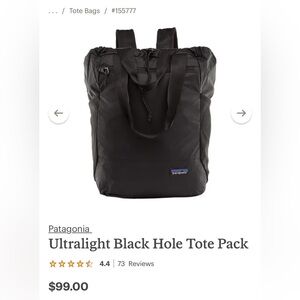 Patagonia convertible tote black hole lightweight nylon shoulder bag knapsack